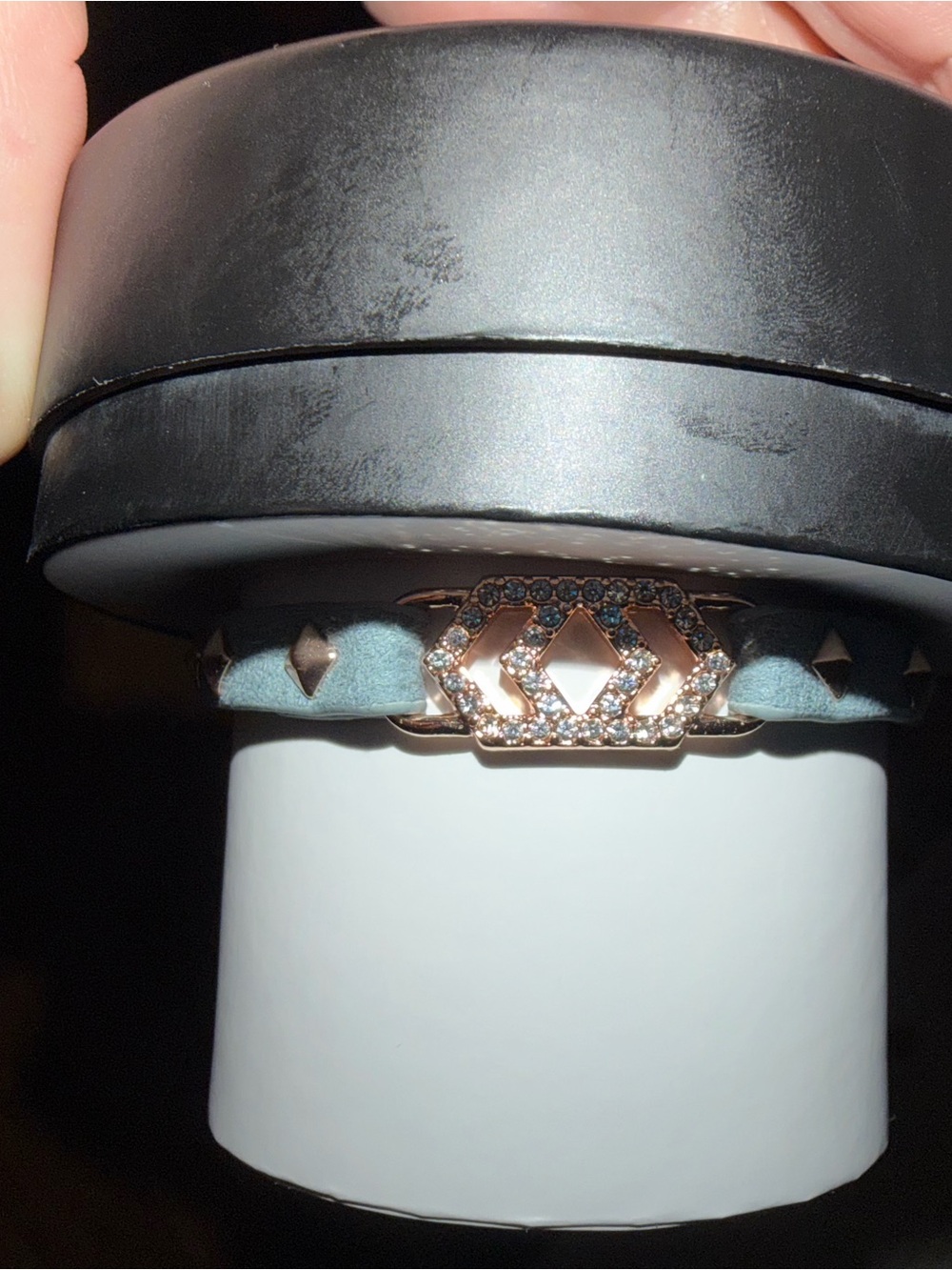Light Blue Suede Wrap Bracelet with Rose Gold Crystal Buckle